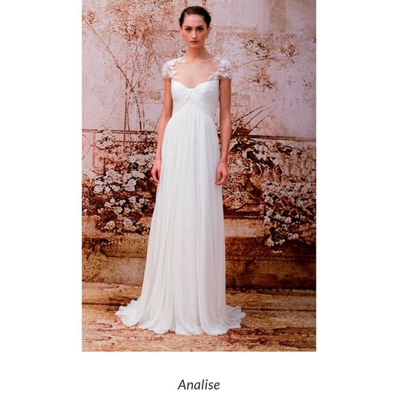 Monique Lhuillier The Analise Wedding Dress 10 Silk Chiffon Chantilly Lace Gown